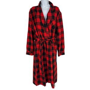 Duluth Trading Free Swingin Flannel Red & Black Buffalo Plaid Long Robe Size XL